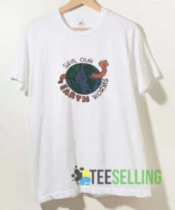 Save Our Earth Worms T-shirt featuring eco-friendly cartoon worm graphic, unisex adult sizes S–3XL, soft cotton short sleeve tee perfect for environmental awareness, sustainable living fans, and nature lovers.