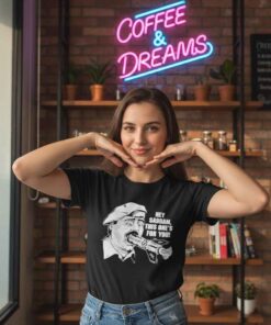 Vintage Saddam Hussein This One’s for You graphic shirt featuring retro political parody design, distressed vintage style, novelty history meme tee, unisex streetwear, bold statement graphic apparel.