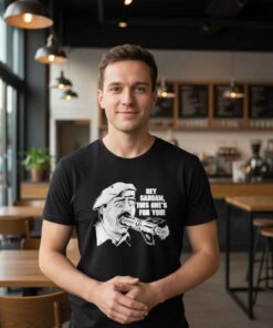 Vintage Saddam Hussein This One’s for You graphic shirt featuring retro political parody design, distressed vintage style, novelty history meme tee, unisex streetwear, bold statement graphic apparel.